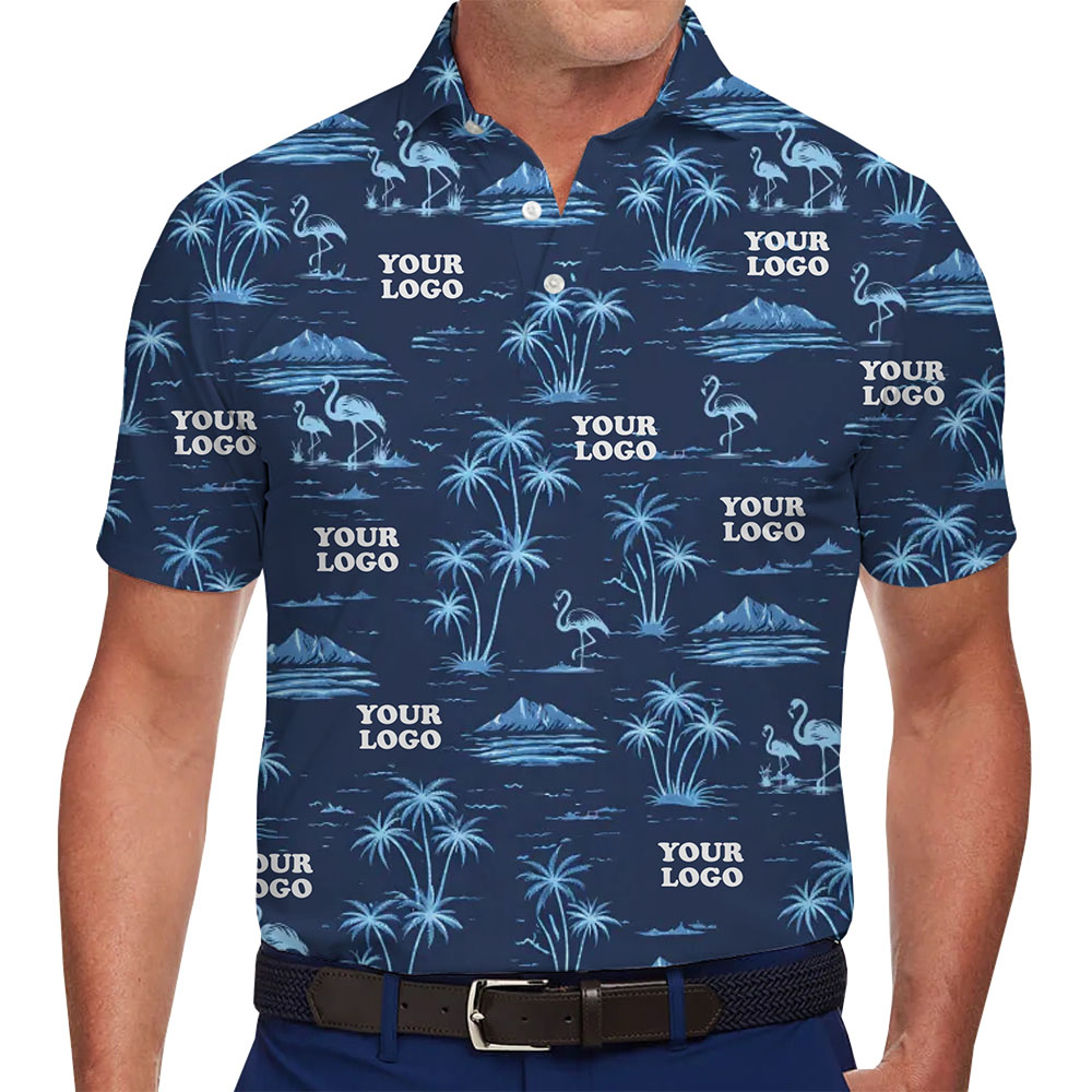 Personalized Navy Tropical Flamingo Polo Shirt with Logo - variant image 1