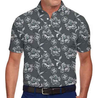 Grey Hawaiian Floral Polo Shirt With Instant Custom Logo