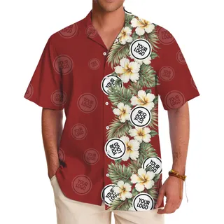 Custom Logo Hibiscus Vertical Border Hawaiian Shirt