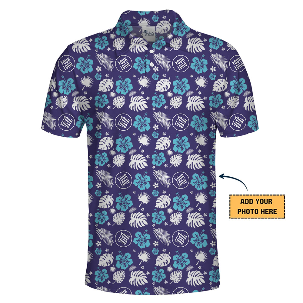[Live Preview] All-Over Hibiscus Custom Golf Shirt With Logo - variant image 1