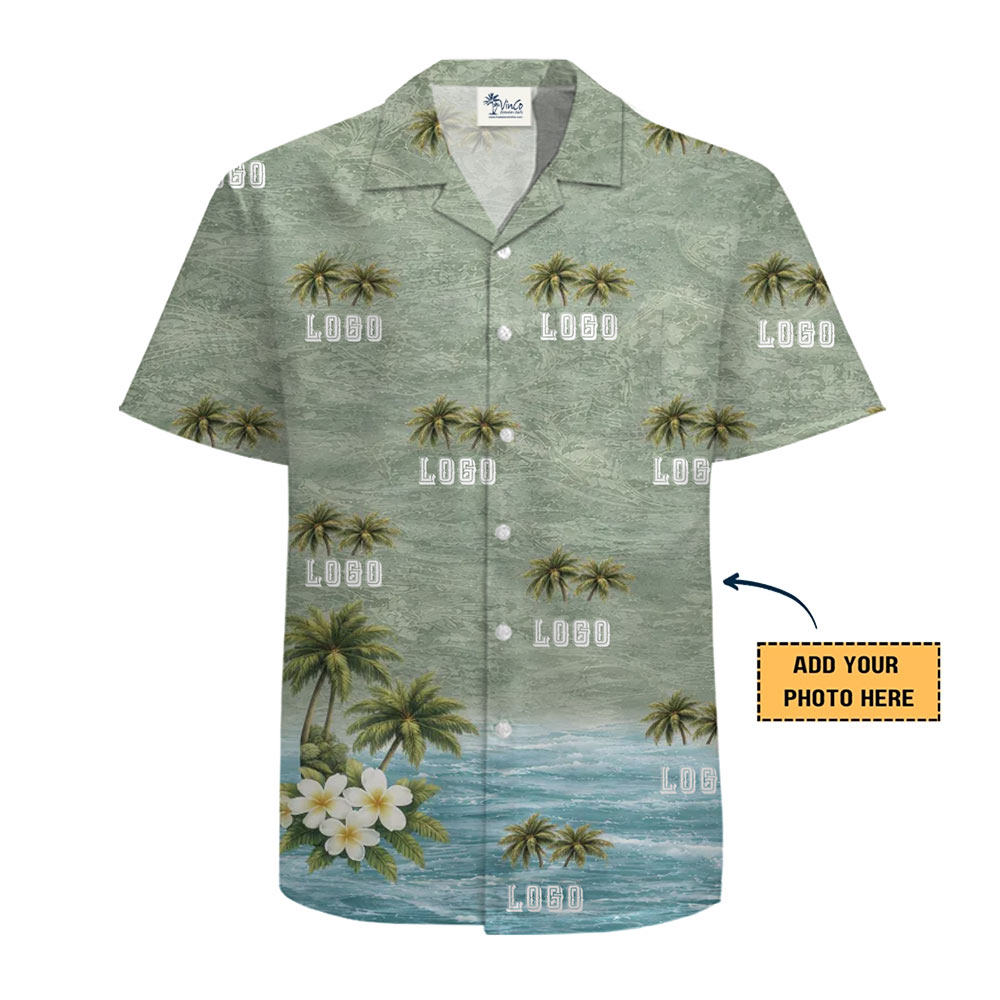 [Live Preview] Custom Logo Tropical Palm Beach Hawaiian Shirt