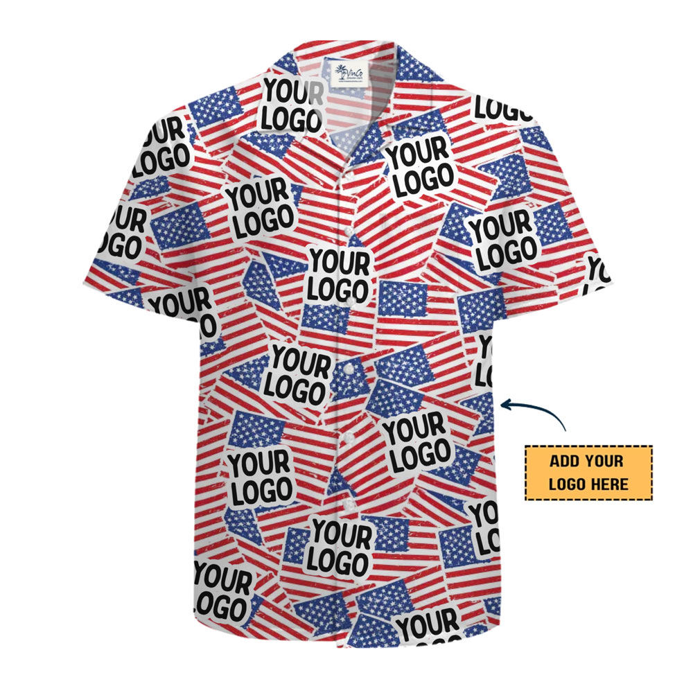 Custom Logo And Face American Flag Hawaiian Shirt