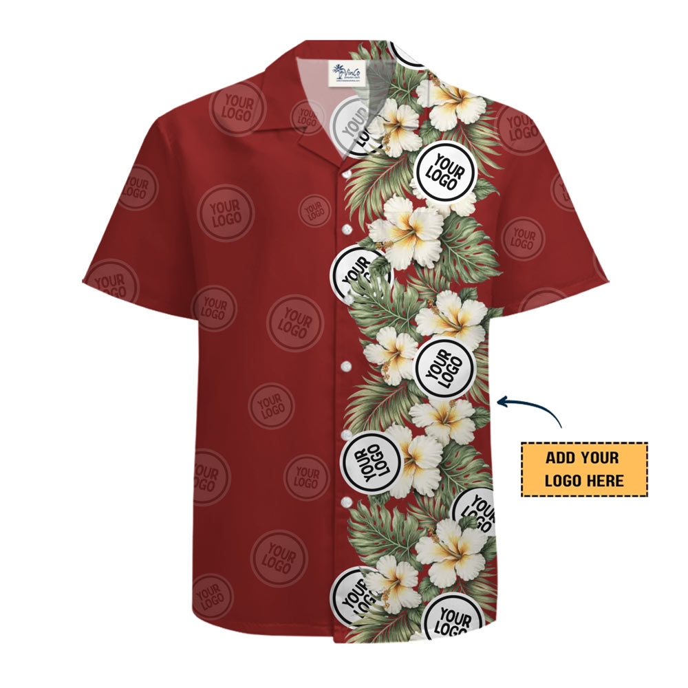 Custom Logo Hibiscus Vertical Border Hawaiian Shirt
