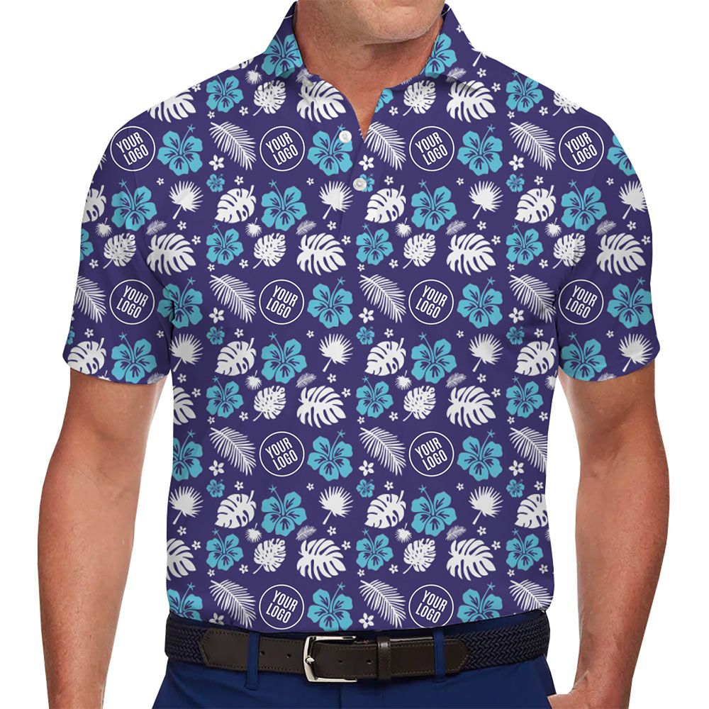 [Live Preview] All-Over Hibiscus Custom Golf Shirt With Logo