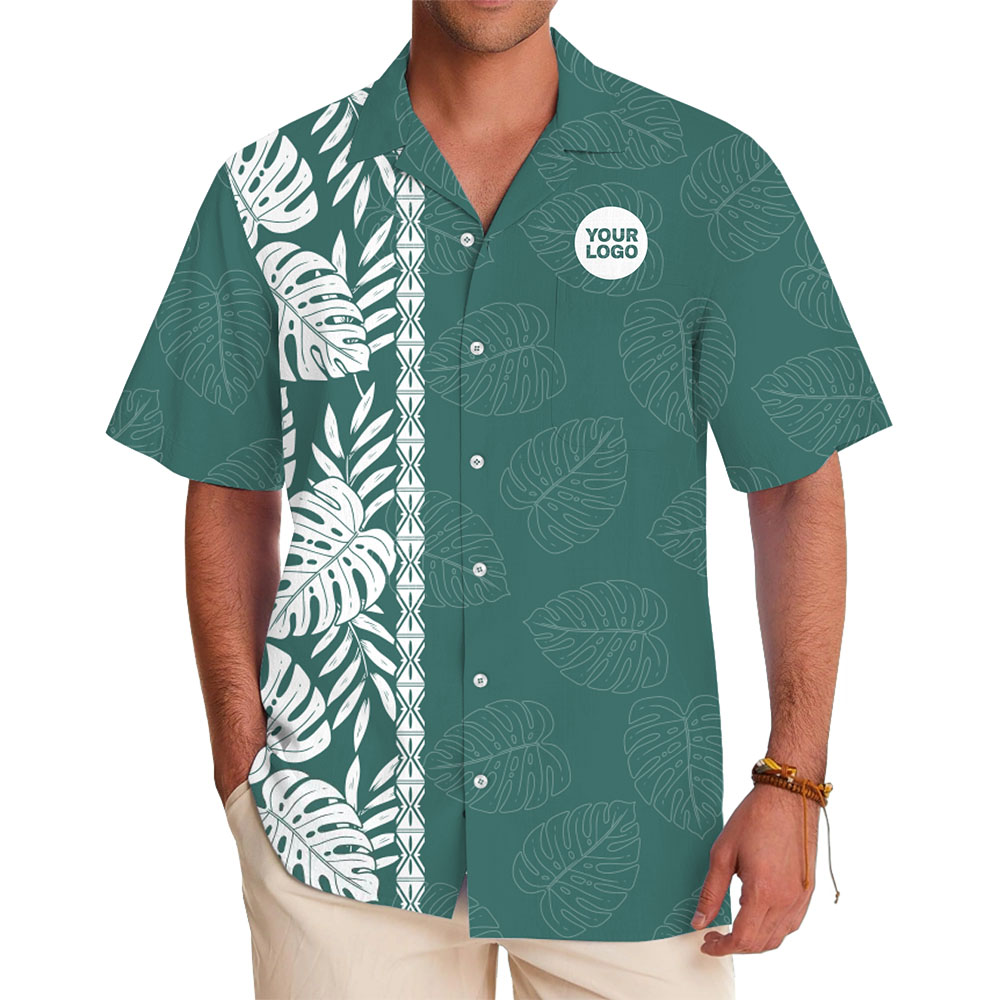 [Live Preview] Custom Monstera Leaf Hawaiian Shirt with Logo - variant image 1
