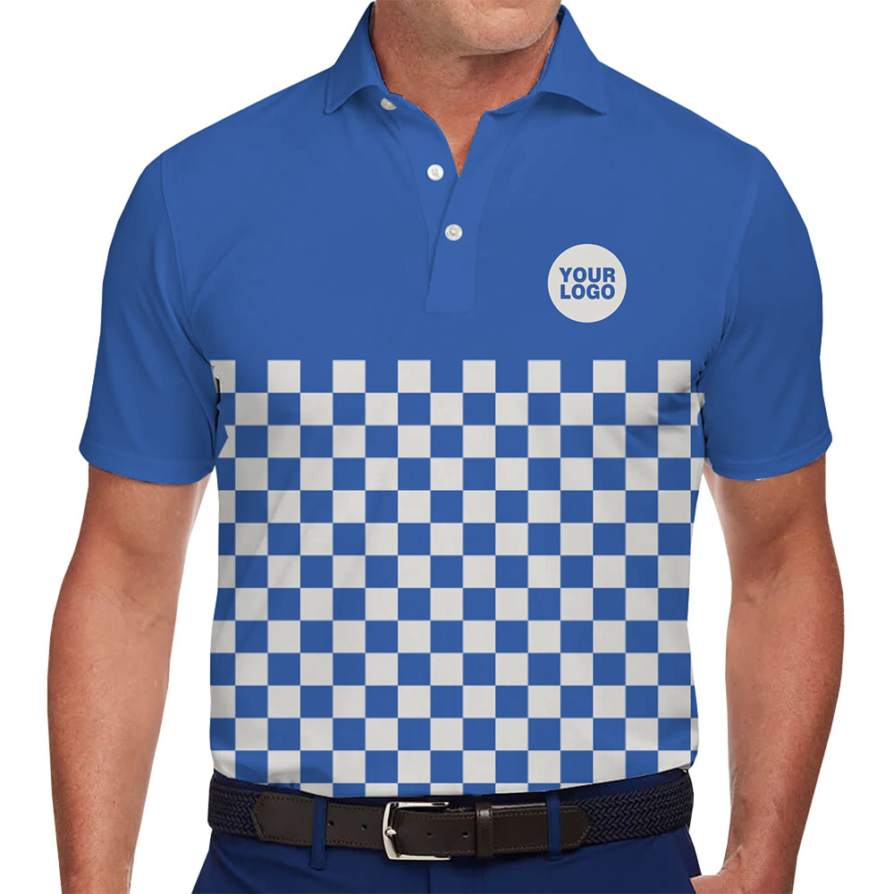 Personalized Checkered Polo Shirt with Logo Live Preview - variant image 1