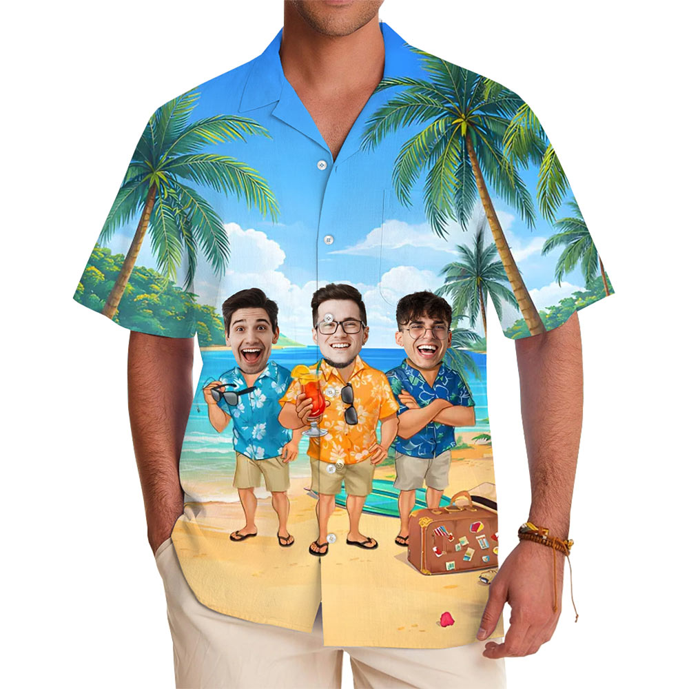 [Live Preview] Custom Face Beach Vacation Hawaiian Shirt - variant image 1