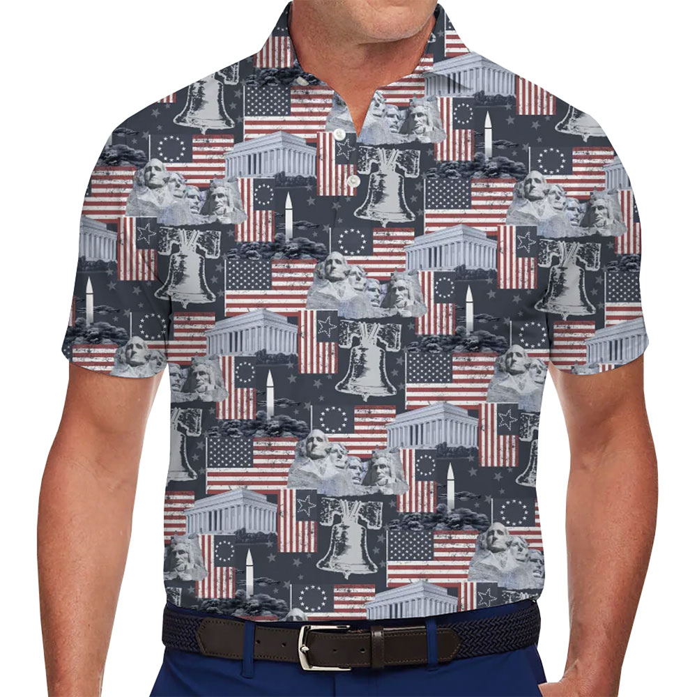 Vintage American Flag Patriotic Polo Shirt - variant image 1
