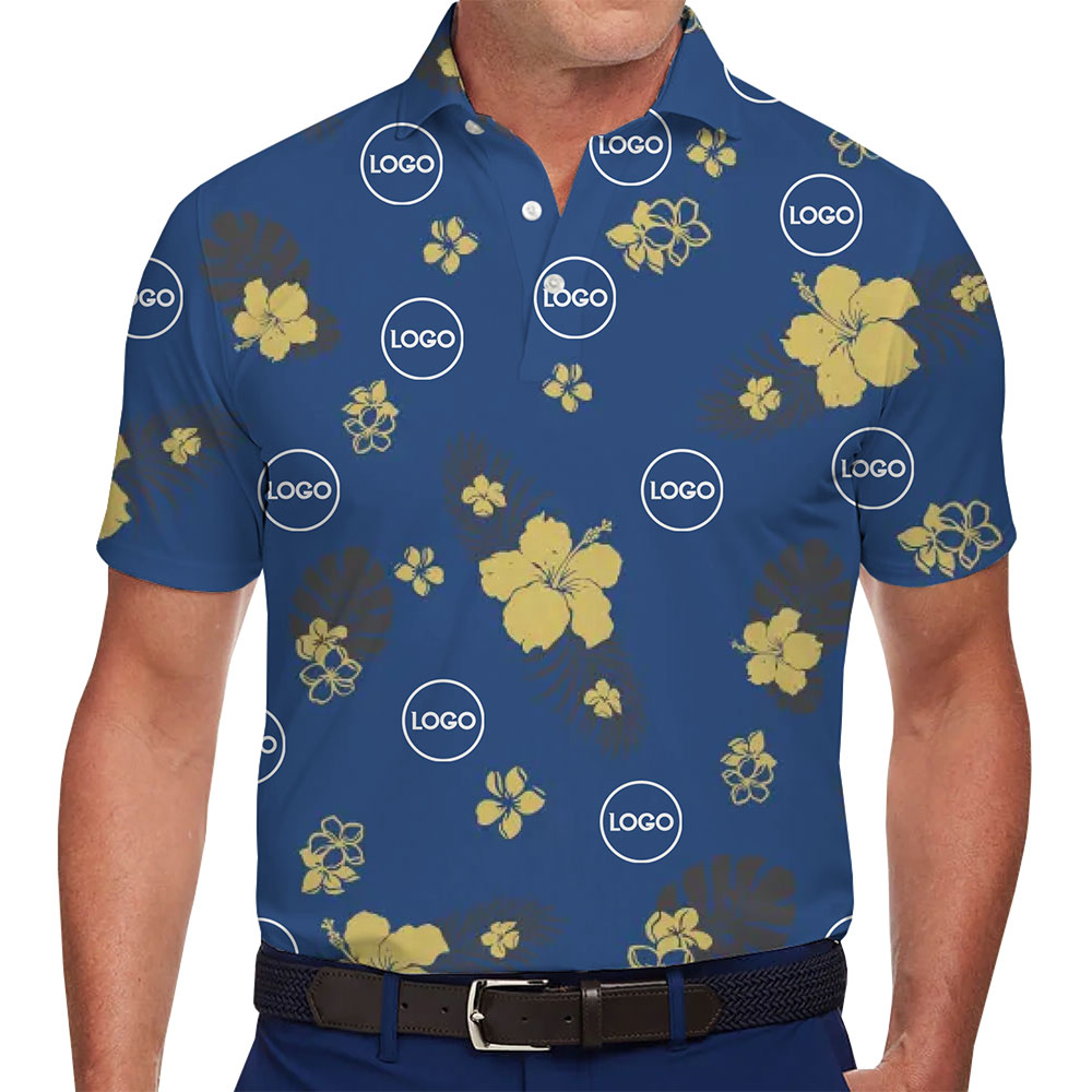 Custom Printed Blue Polo Shirt with Tropical Vibes - variant image 1