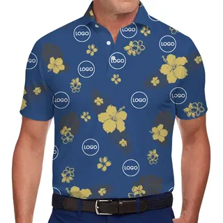 Custom Printed Blue Polo Shirt with Tropical Vibes
