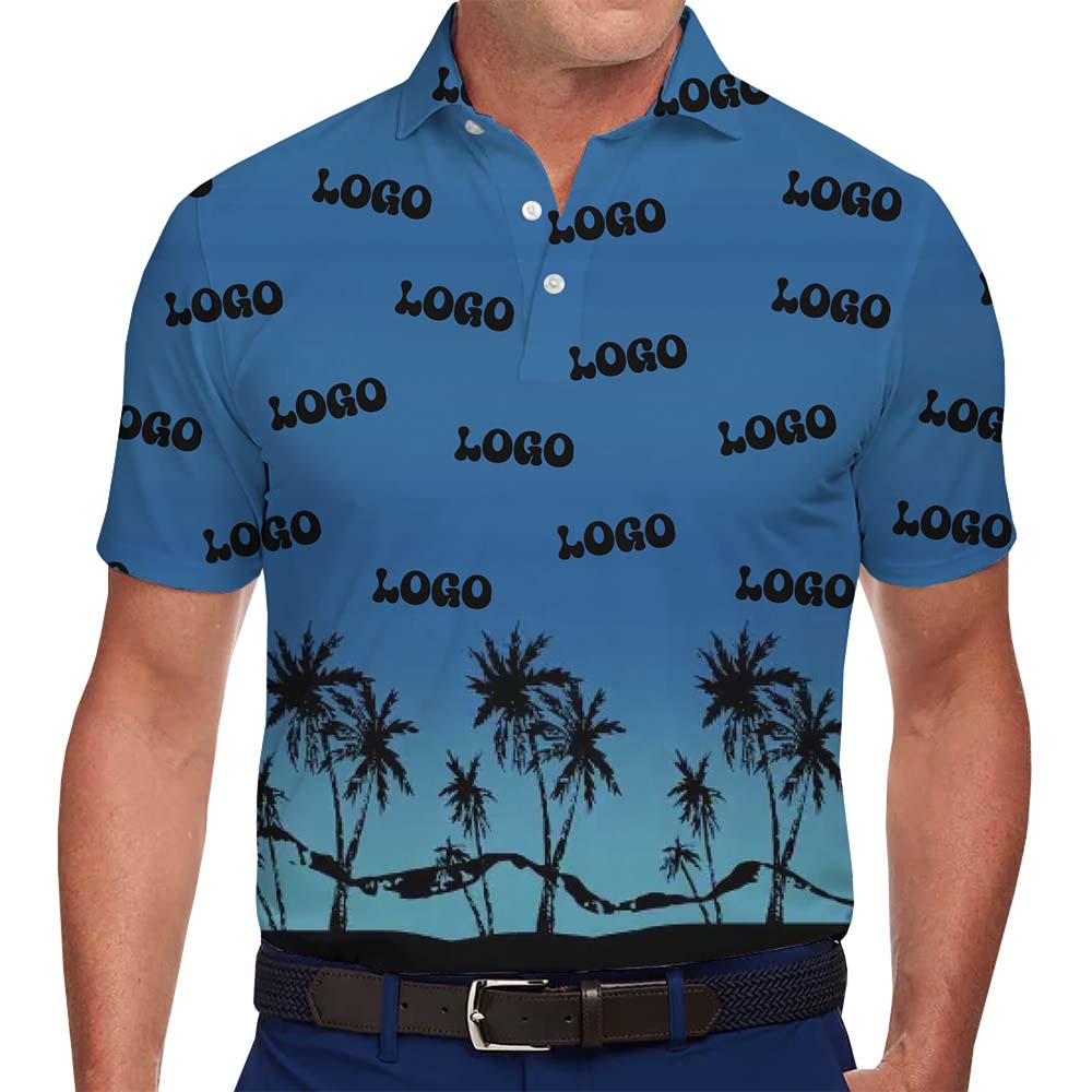 Sunset Custom Logo Golf Shirts With All Over Print Logo - variant image 1