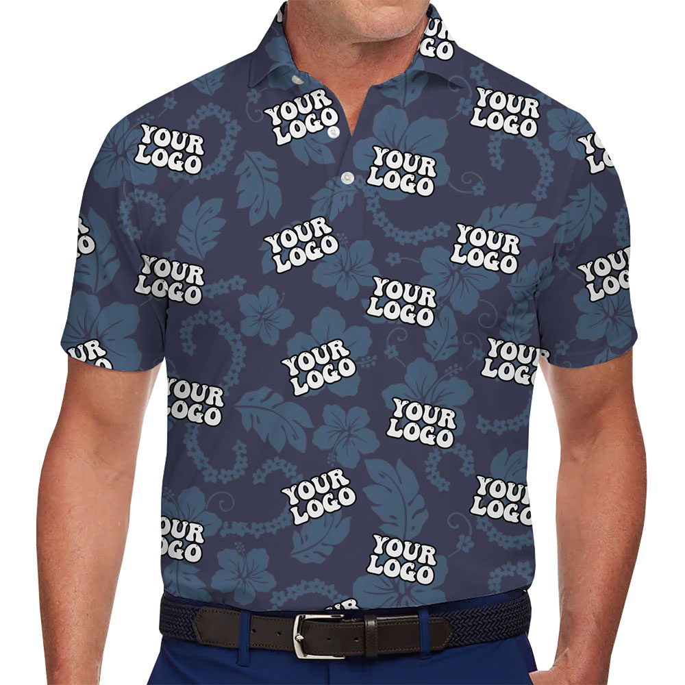 Stylish Blue Logo Polo Shirt with Floral Accents and Live Preview - variant image 1