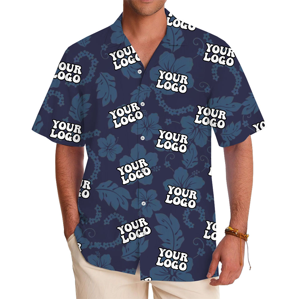 Blue Floral Logo Shirt Perfect for Casual and Corporate Wear - variant image 1