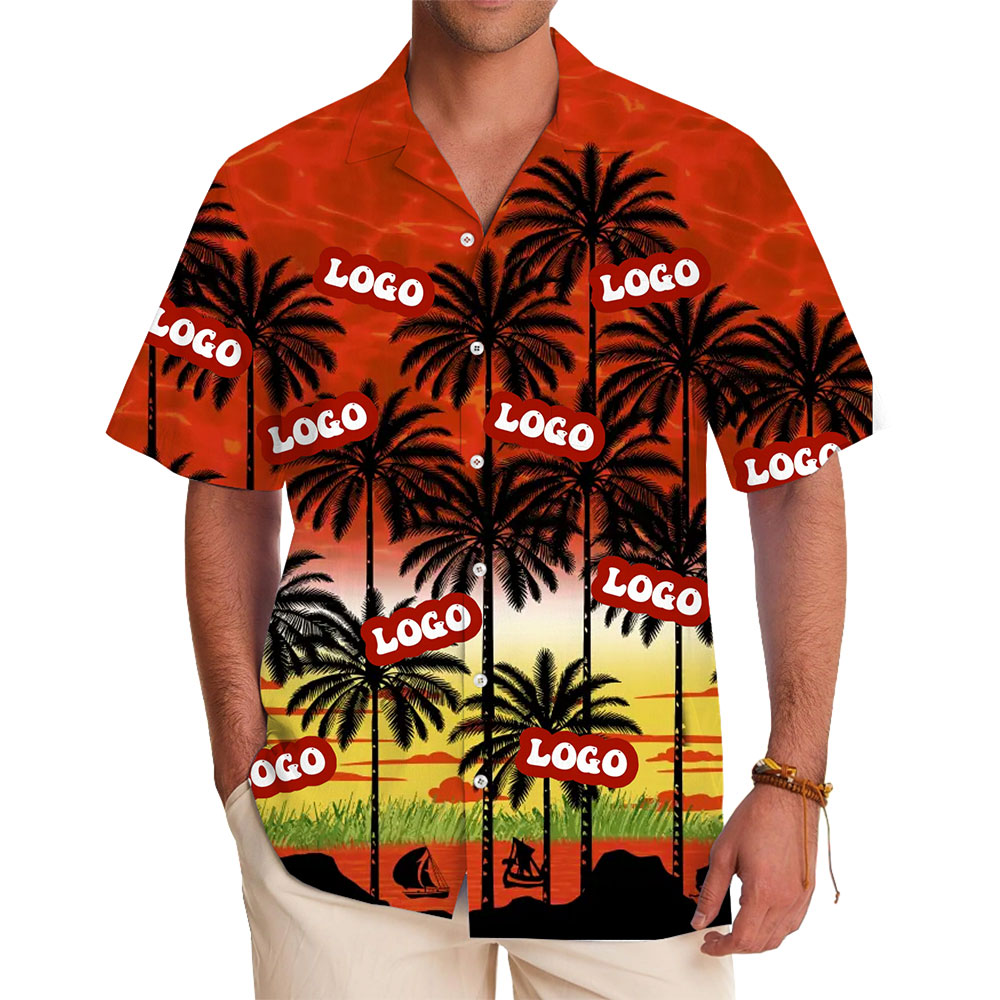 Bold Tropical Logo Shirt with Sunset and Palm Tree Graphics - variant image 1