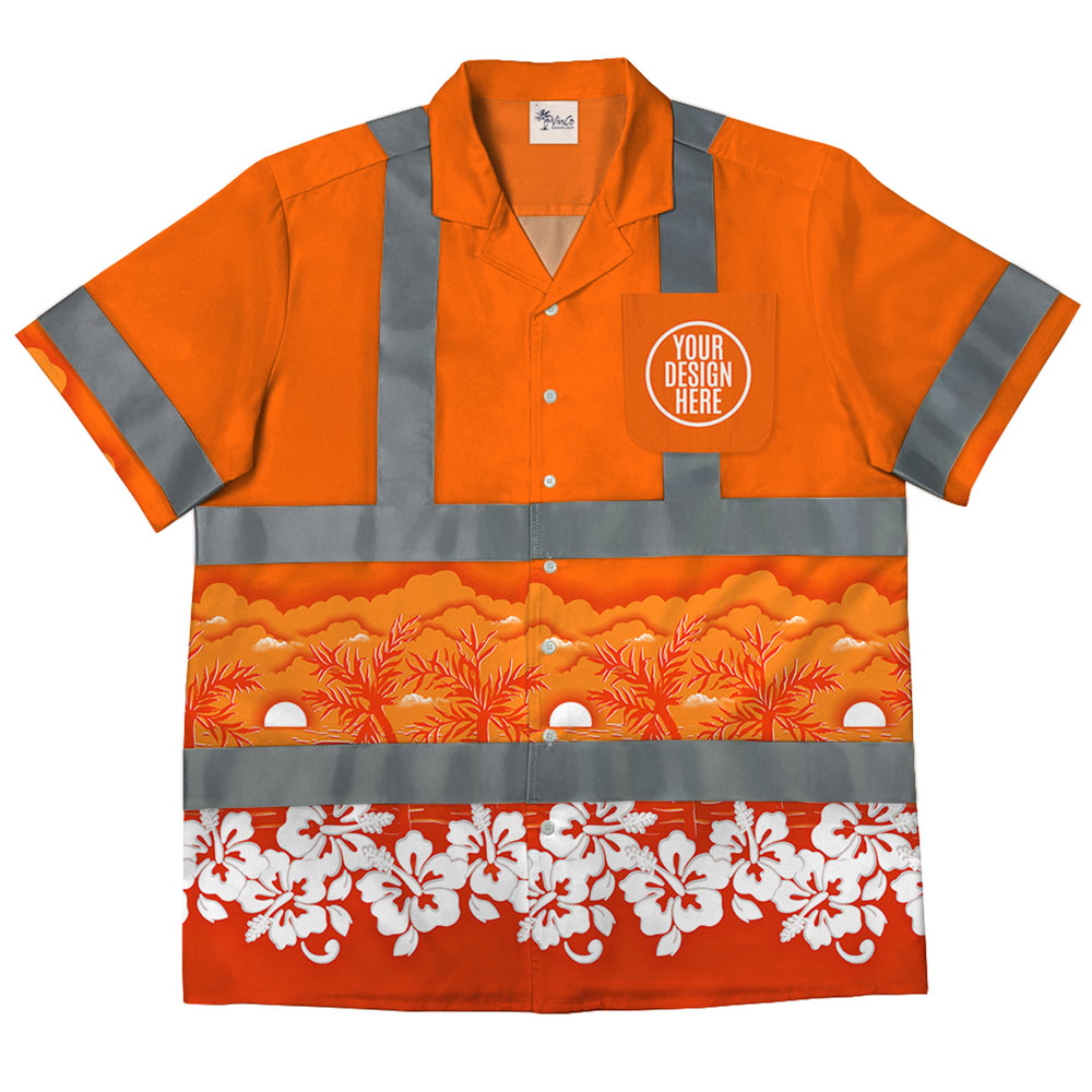 Hi Vis Custom Logo Safety Hawaiian Shirt Orange - variant image 1
