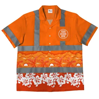 Hi Vis Custom Logo Safety Hawaiian Shirt Orange