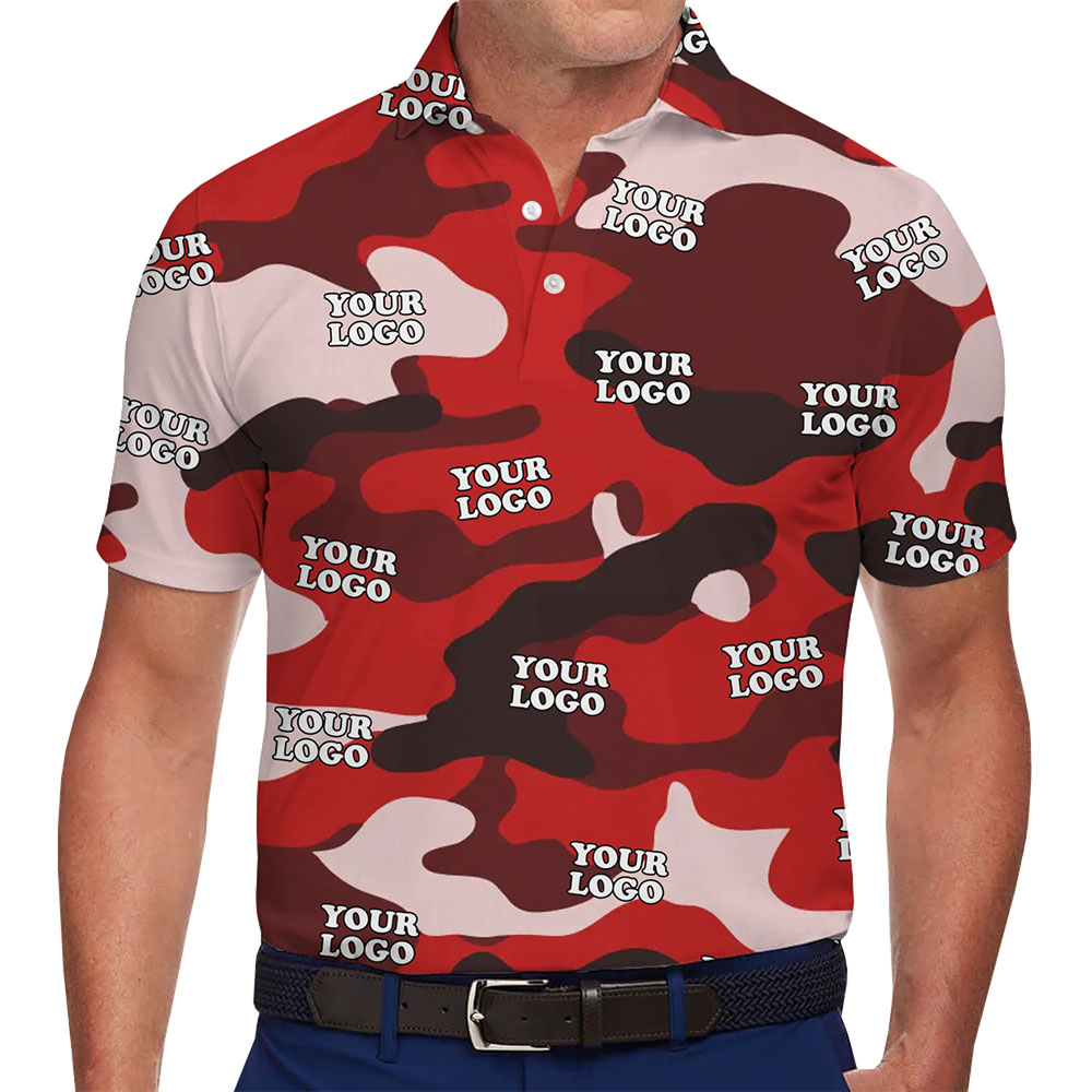 [Live Preview] Custom Red Camo Polo Shirt with Logo - variant image 1
