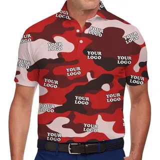 [Live Preview] Custom Red Camo Polo Shirt with Logo