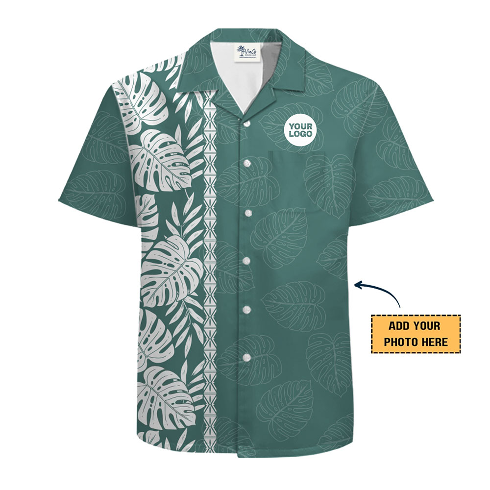 [Live Preview] Custom Monstera Leaf Hawaiian Shirt with Logo