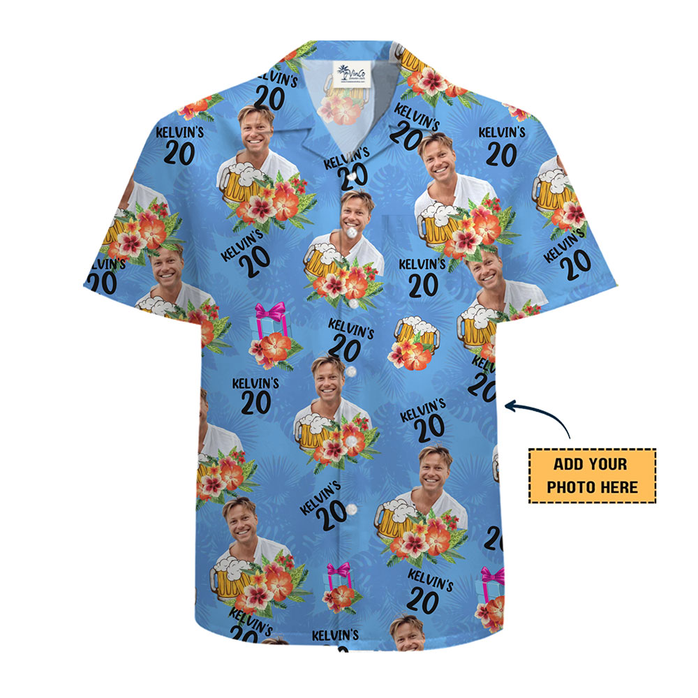 Unique Celebration Shirt with Your Photo and Tropical Design