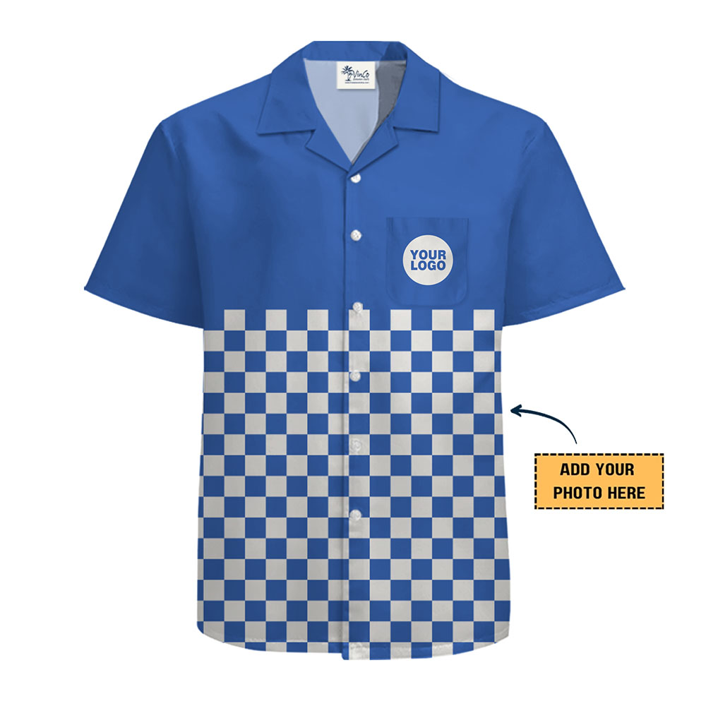 Custom Checkered Pattern Hawaiian Shirt With Logo
