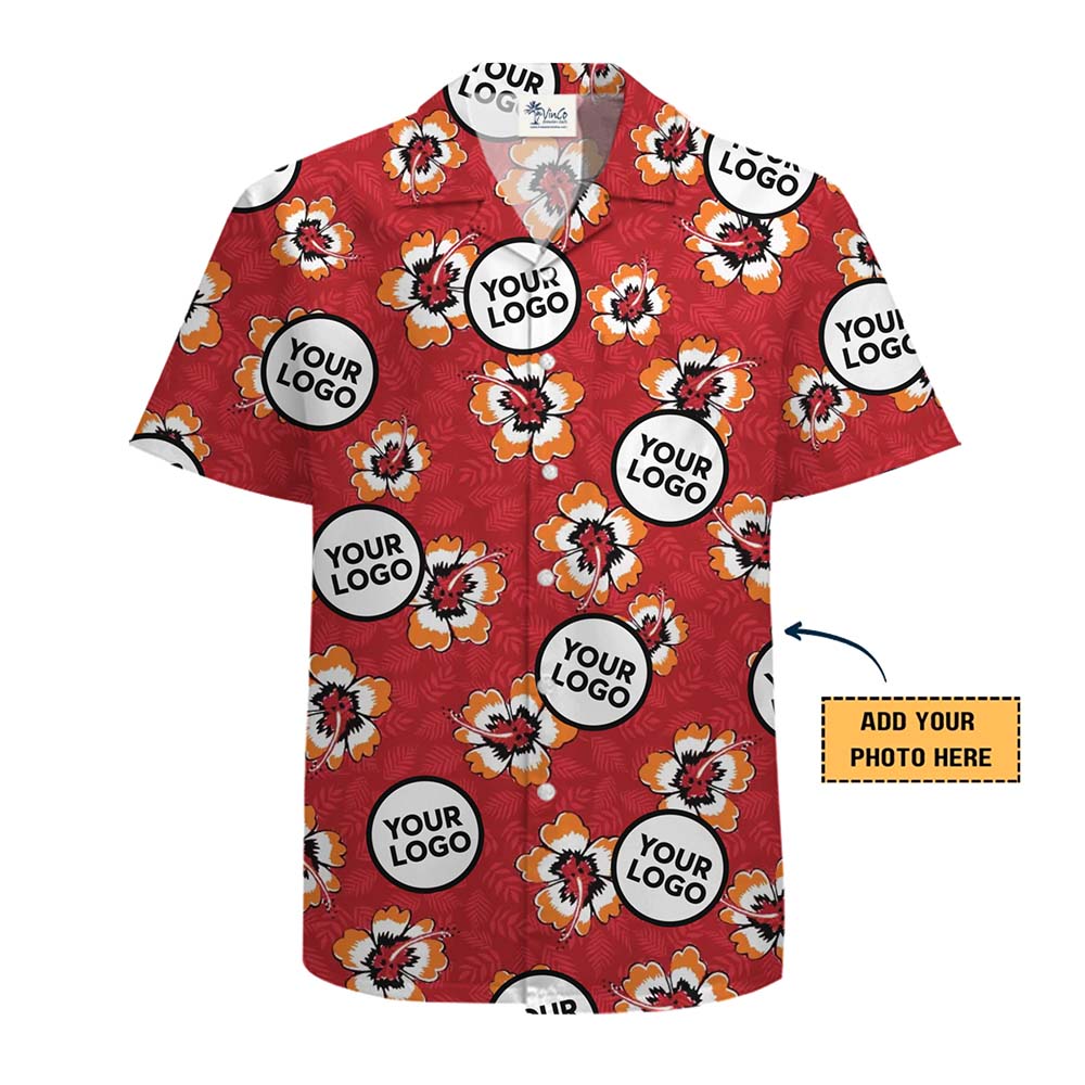 Red Hibiscus Hawaiian Shirt With Easy Custom Logo