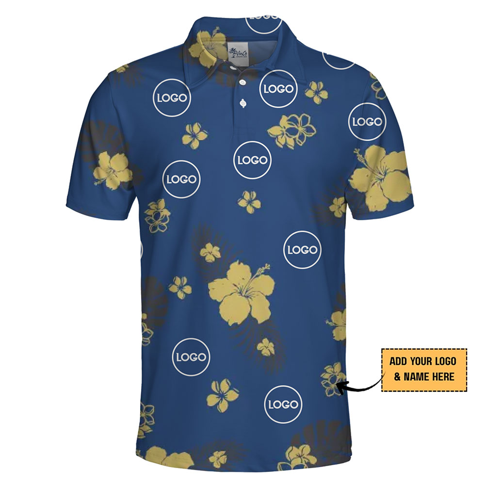 Custom Printed Blue Polo Shirt with Tropical Vibes