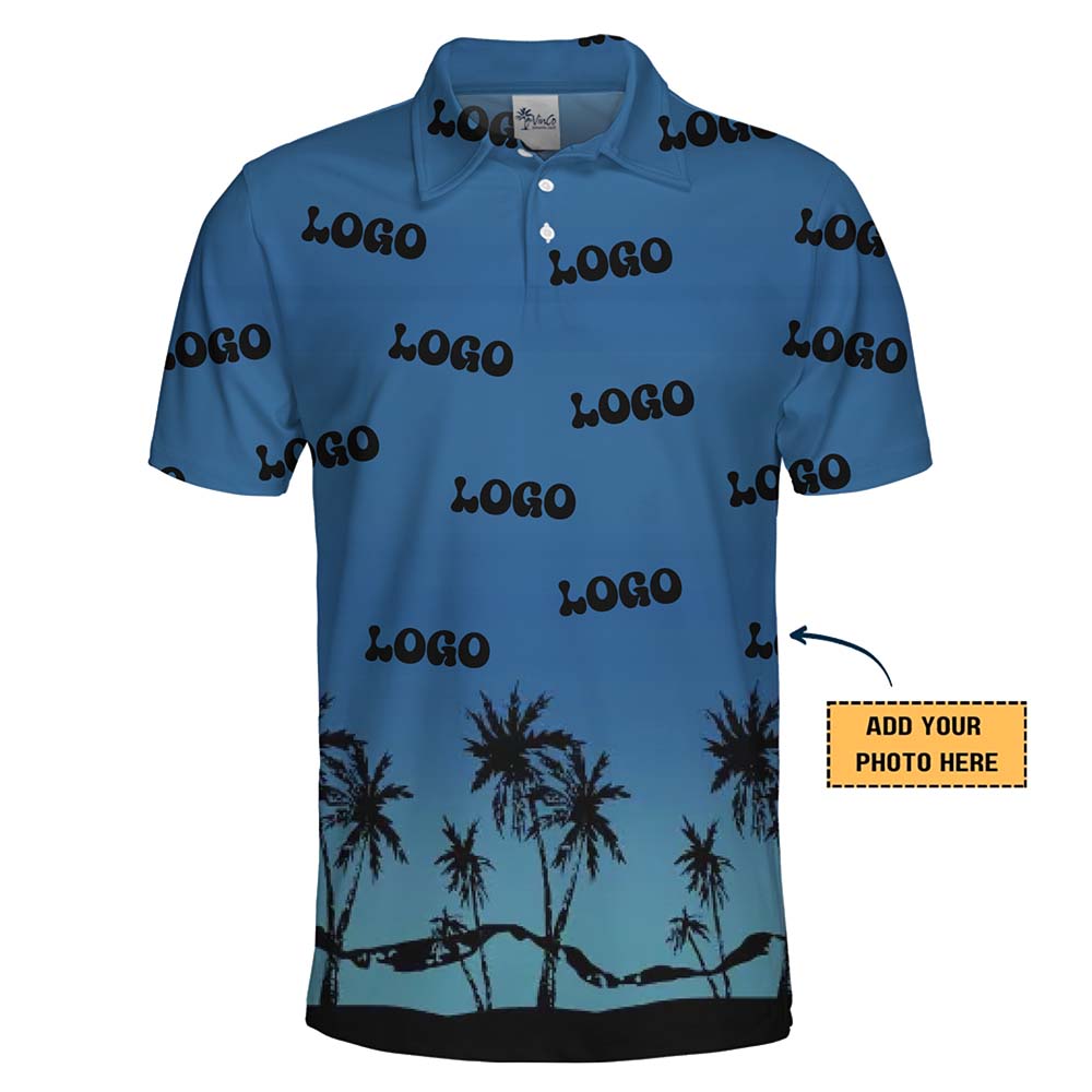 Sunset Custom Logo Golf Shirts With All Over Print Logo