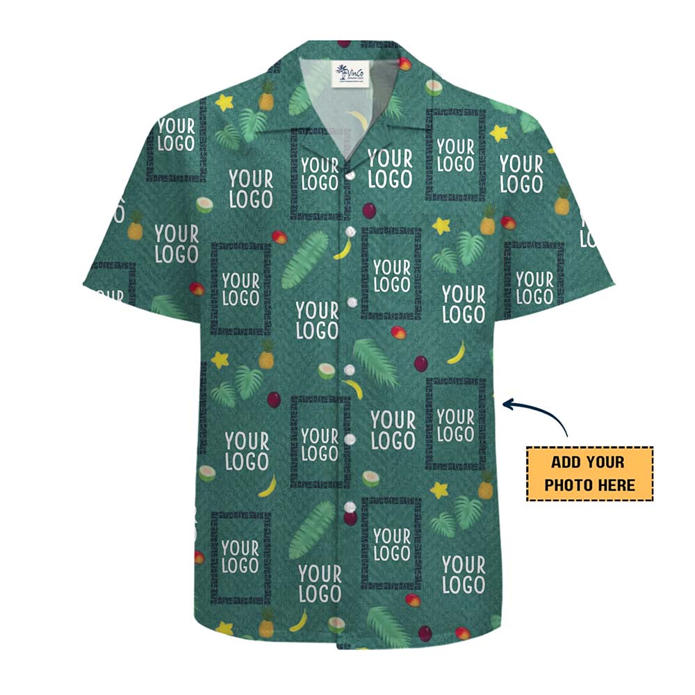 Custom Tropical Green Hawaiian Shirt With Logo