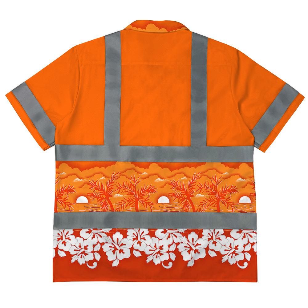 Hi Vis Custom Logo Safety Hawaiian Shirt Orange