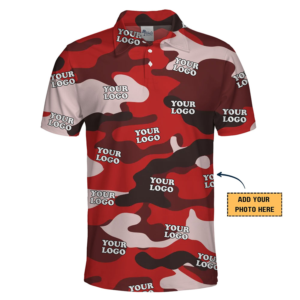 [Live Preview] Custom Red Camo Polo Shirt with Logo