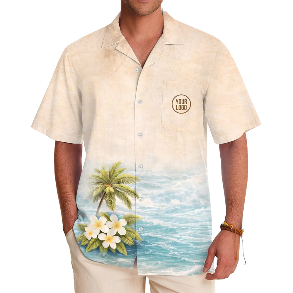 [Live Preview] Custom Logo Tropical Beach Scene Hawaiian Shirt - variant image 1