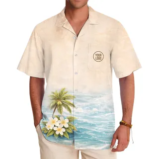 [Live Preview] Custom Logo Tropical Beach Scene Hawaiian Shirt
