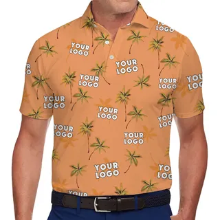 [Live Preview] Logo Personalized Palm Tree Pattern Polo Shirt