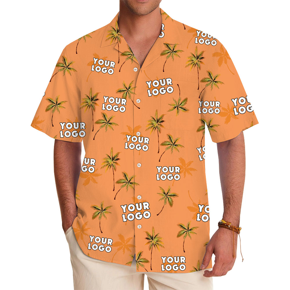 [Live Preview] Custom Orange Palm Tree Hawaiian Shirt with Logo - variant image 1