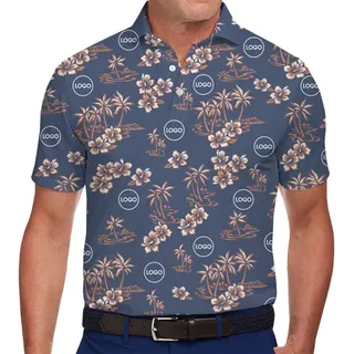 [5 Colors] Personalized Logo Palm Tree and Hibiscus Polo Shirt