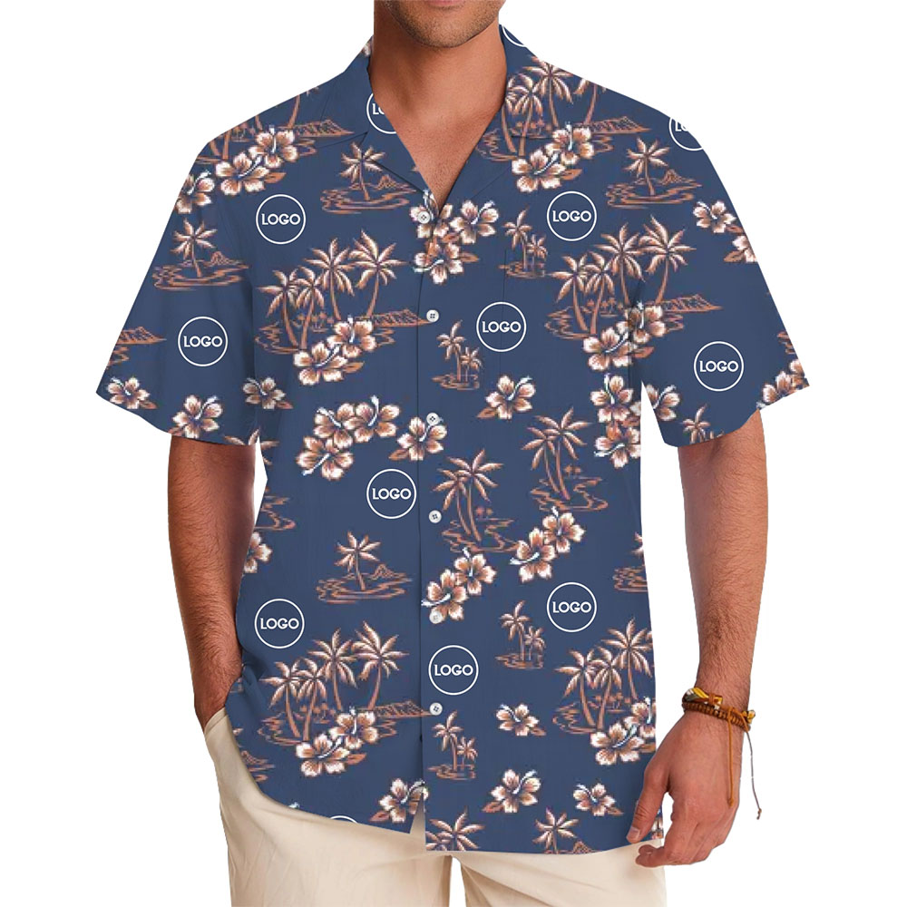 [5 Colors] Custom Hibiscus And Palm Tree Hawaiian Shirt With Logo - variant image 1