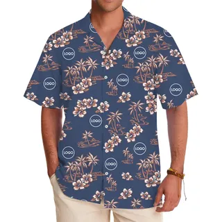 [5 Colors] Custom Hibiscus And Palm Tree Hawaiian Shirt With Logo