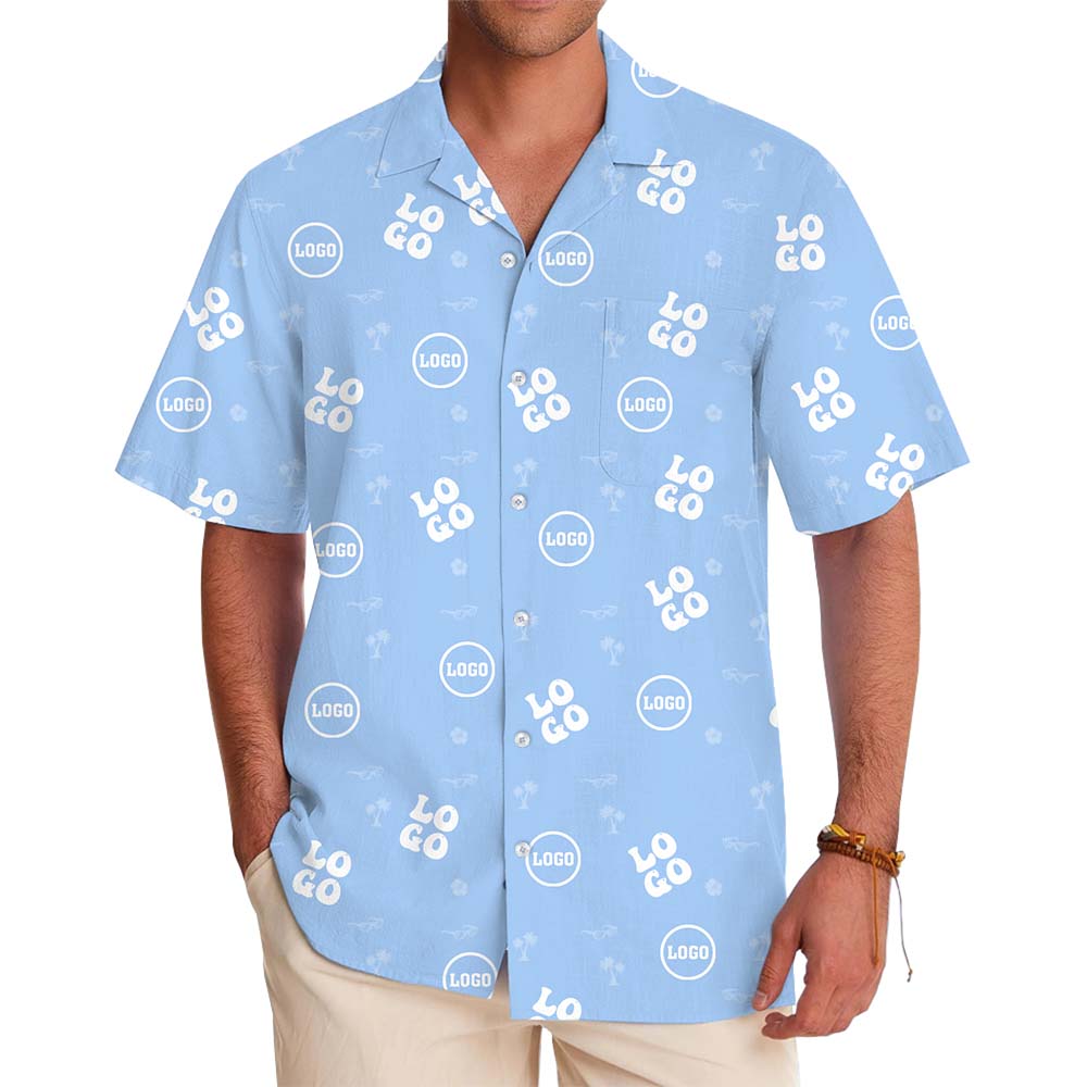 Custom All Over Print Sky Blue Hawaiian Shirt With Two Logos - variant image 1