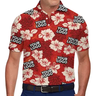 Custom Hibiscus Floral Design Polo Shirt With Logo