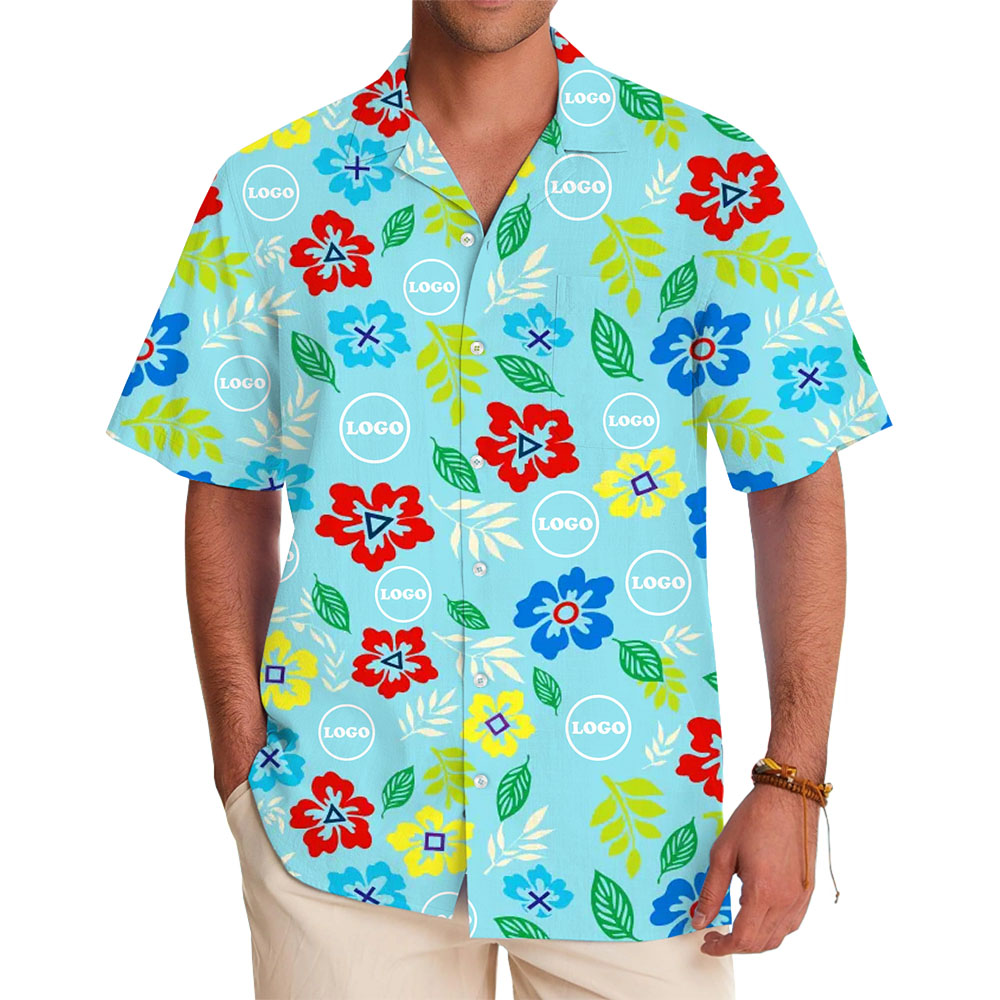 [Live Preview] Personalized Hibiscus Floral Hawaiian Shirt with Logo - variant image 1