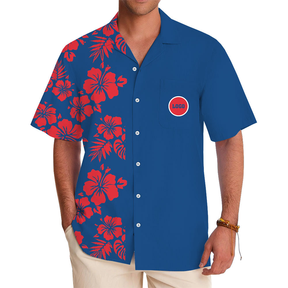 [Live Preview] Custom Logo Colorblock Floral Hawaiian Shirt - variant image 1
