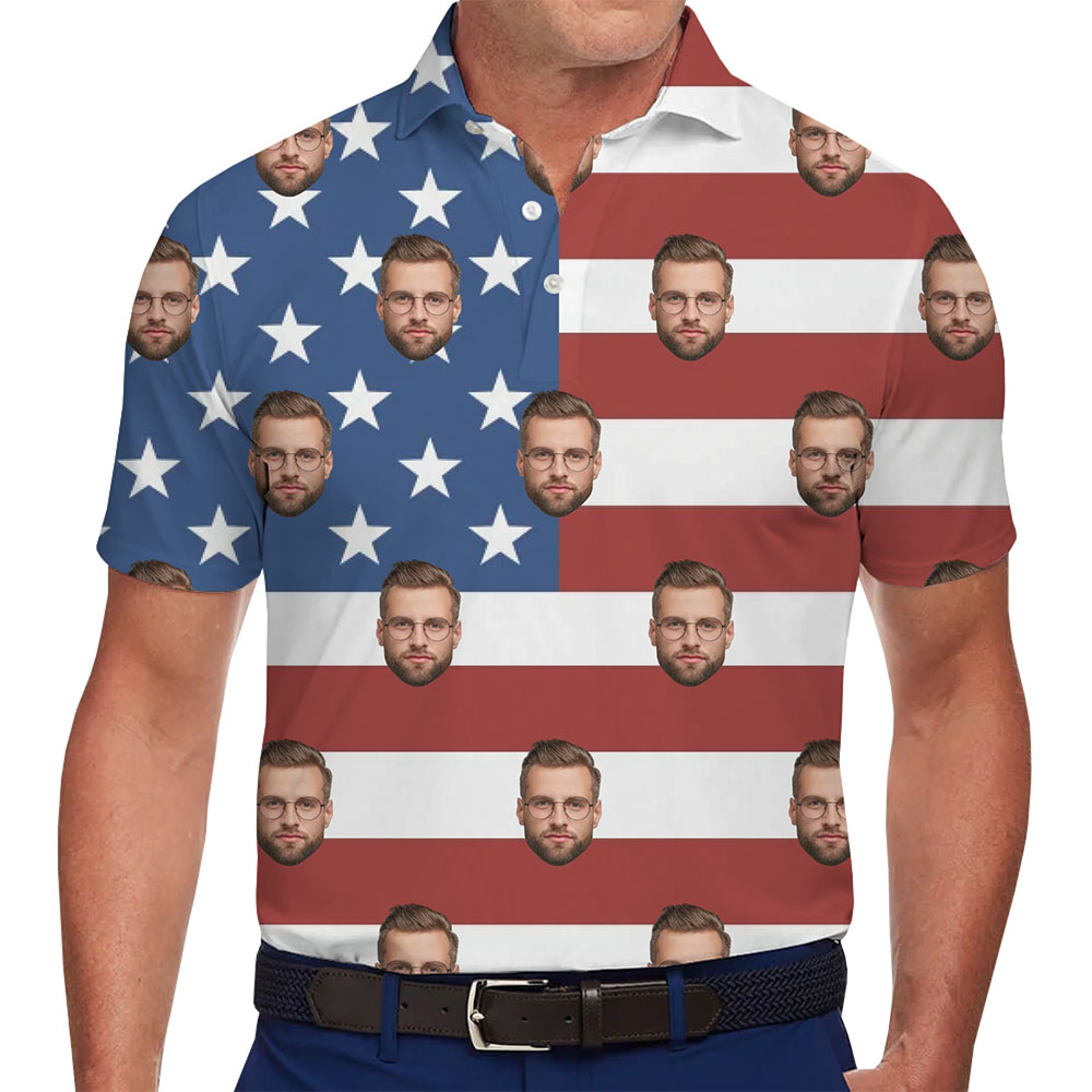 [Face/Logo] Custom Photo 4th of July Polo Shirt Live Preview - variant image 1