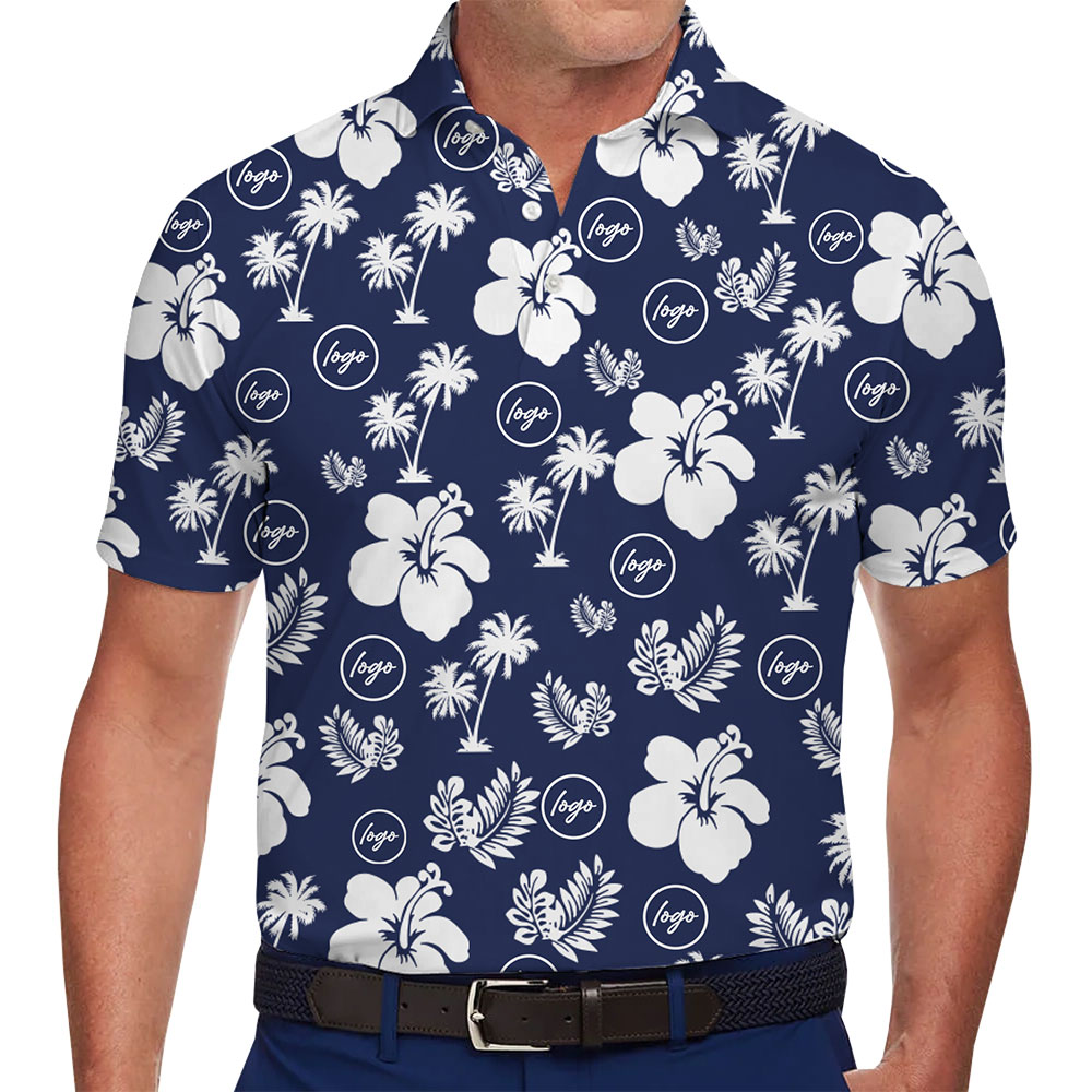 Custom Logo Hawaiian Polo Shirt with Hibiscus and Palm Design - variant image 1