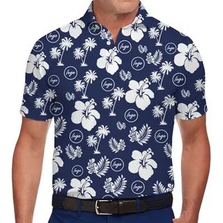 Custom Logo Hawaiian Polo Shirt with Hibiscus and Palm Design