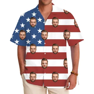 [Face/Logo] Custom Photo Patriotic Hawaiian Shirt Live Preview