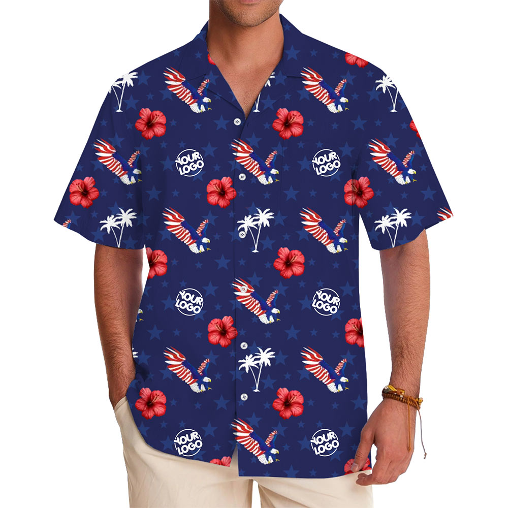 [Live Preview] Custom Logo Patriotic Eagle Hawaiian Shirt - variant image 1