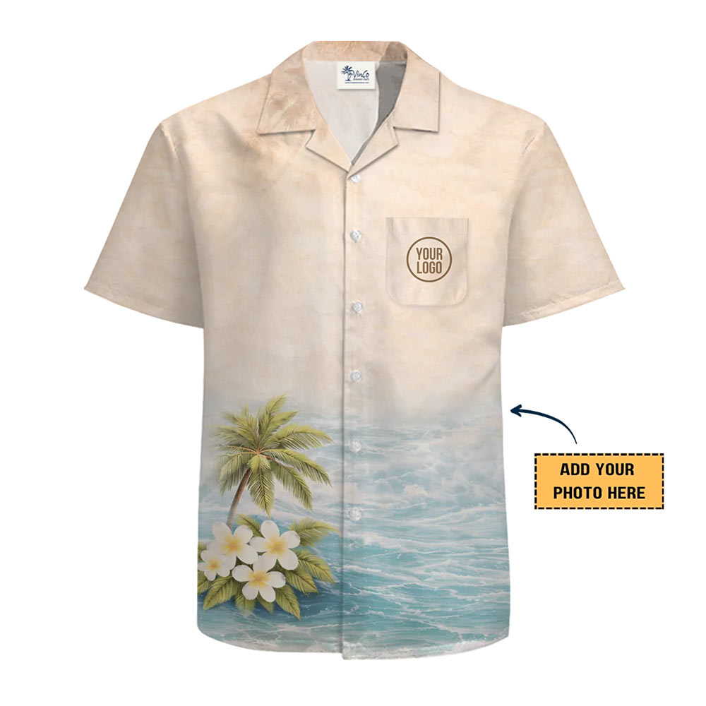 [Live Preview] Custom Logo Tropical Beach Scene Hawaiian Shirt