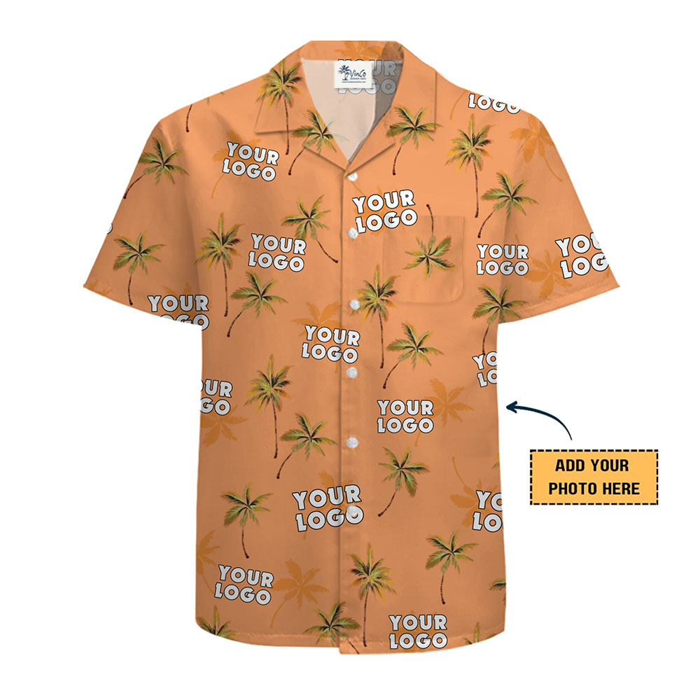 [Live Preview] Custom Orange Palm Tree Hawaiian Shirt with Logo