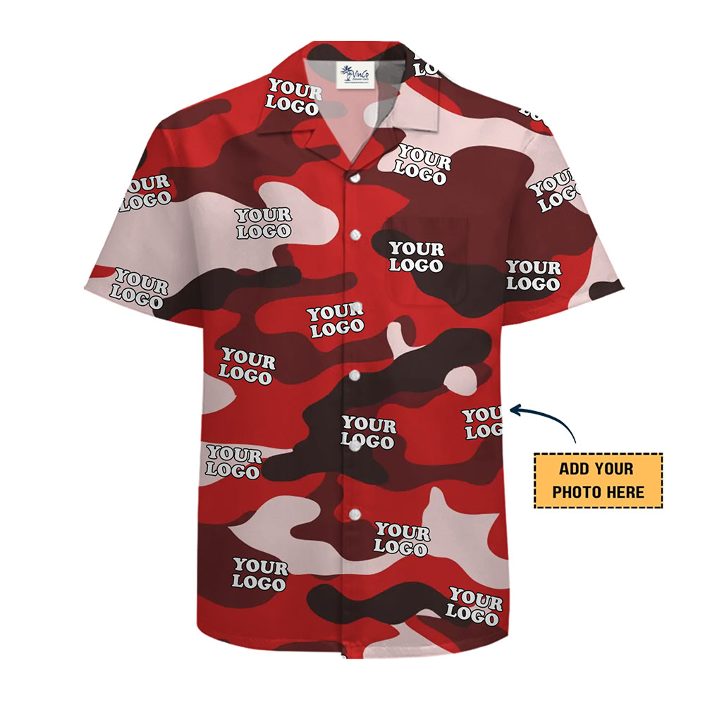 [Live Preview] Personalized Camouflage Hawaiian Shirt With Logo